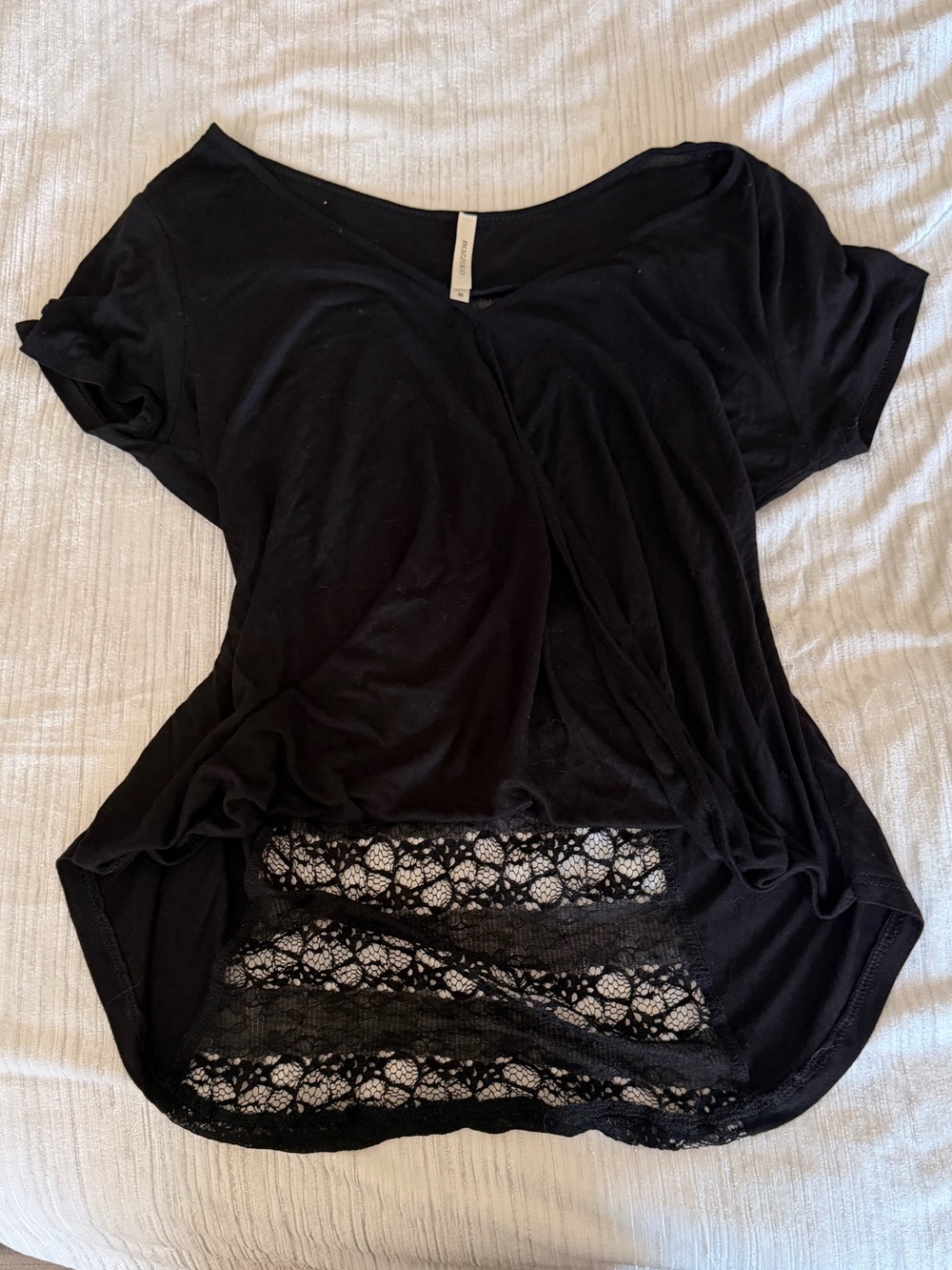 Bozzolo Black Lace Panel Short Sleeve Size Medium